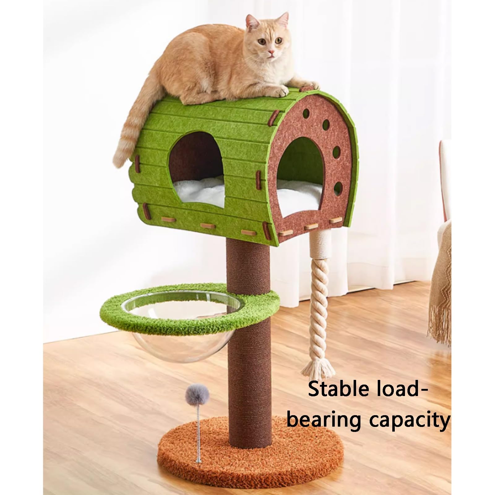 Torre per Gatti, Albero Tiragraffi, Tiragraffi per Gatti Piccoli, Tiragraffi Verde Da 102 Cm, Torre per Gatti Dall'estetica Moderna Con Nido Gatti, Capsula Spaziale E Palla Sospesa, Per Gatti Interni(