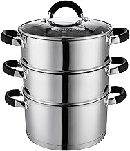 Royal Cuisine 3 Tier Multi Layer Stainless Steel 22cm Steamer cooking Pot With Stackable Pan Insert/Glass Lid Cookware Set food steamer with Silicone Handles induction cookware