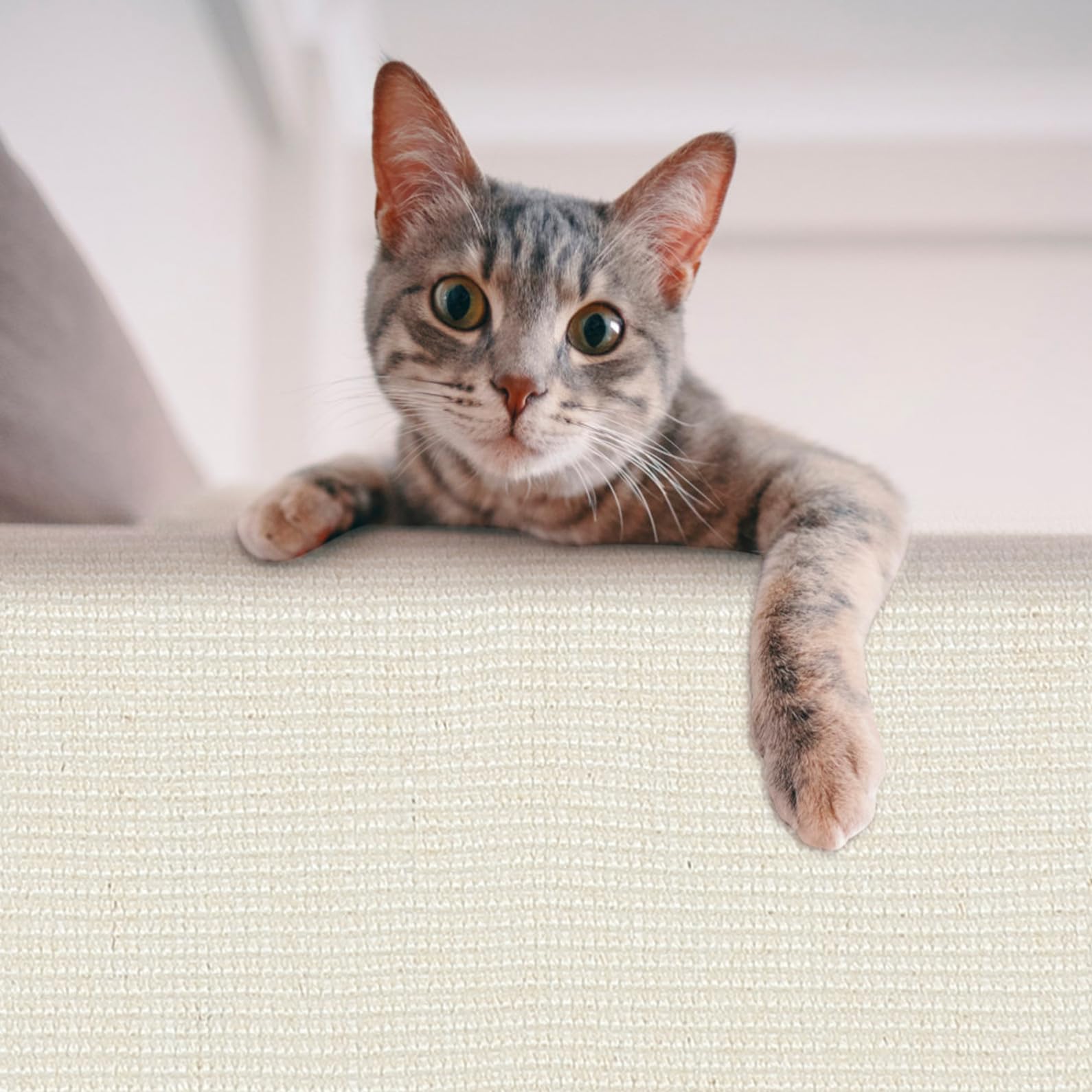 Funda Protectora Antiarañazos para Sofá y Reposabrazos, Alfombrilla de Sisal Natural para Gatos, Color Gris Claro, Protección Básica para Muebles y Entretenimiento Felino