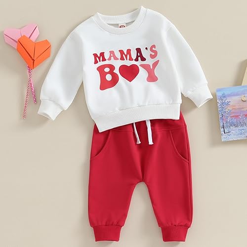 Miniatura 3 de Conjunto para el día de San Valentín para bebé niño con texto en inglés "Mama is My Valentine", camisas estampadas, sudadera con cuello redondo