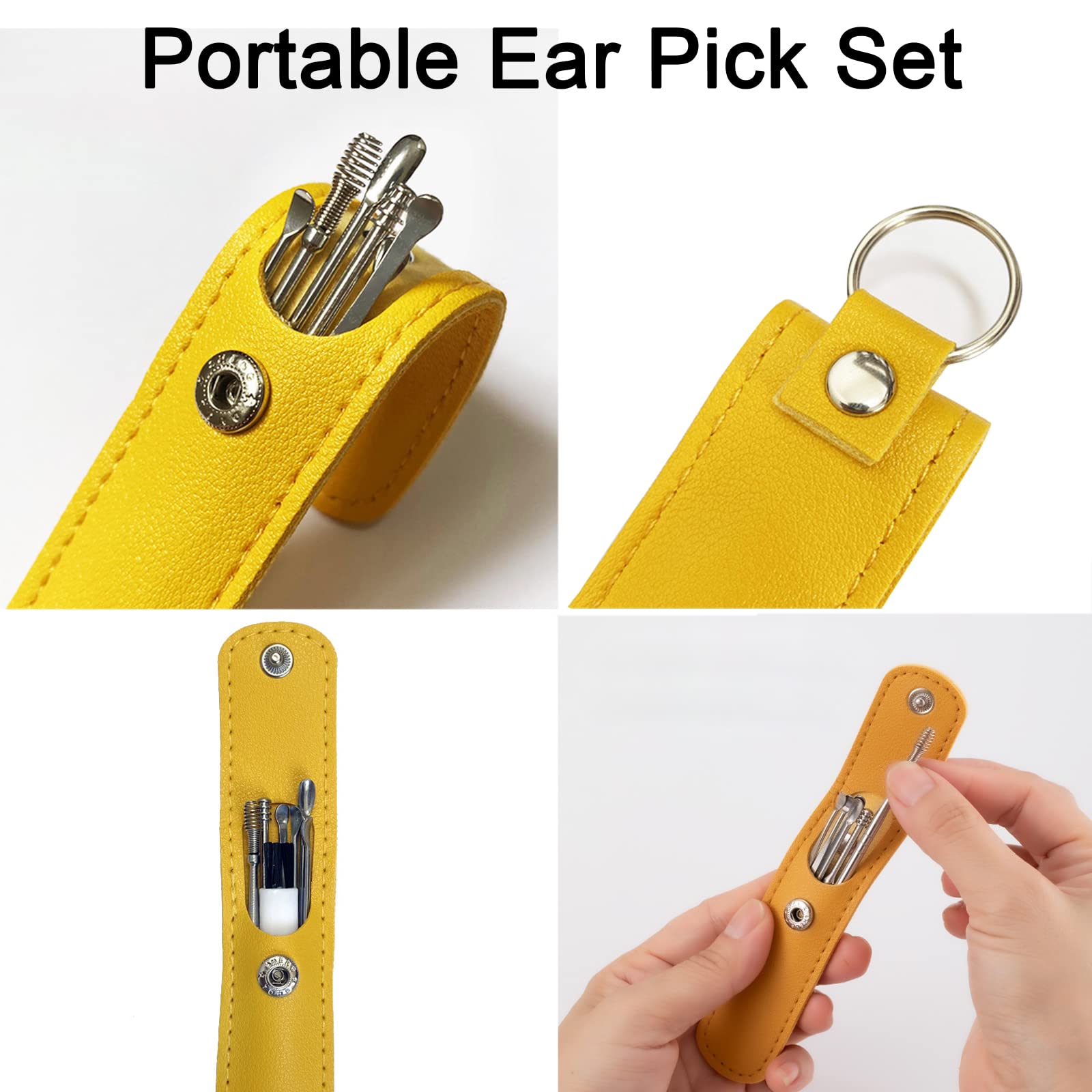 Pulisci Orecchie, [7 Pezzi] Kit di Rimozione del Cerume, Strumenti per Pulizia dell’Orecchio in Acciaio Inox, con Custodia Portatile in PU, per Adulti e Bambini Pulizia Dellorecchio