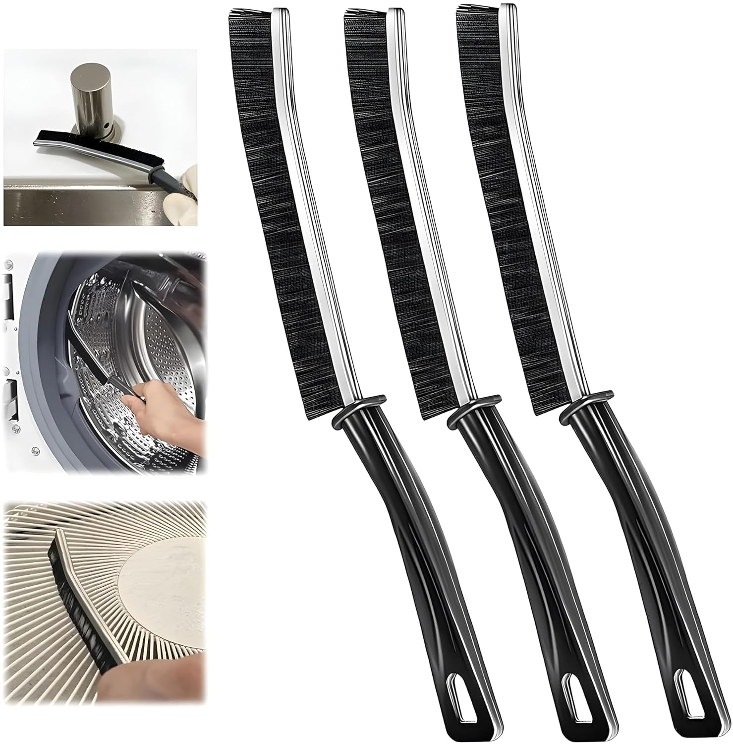 BENIM ™ Gap Cleaning Brush - Cleaning Tools for Household Use, Multifunctional Gap Cleaning Supplies for Kitchen, Bathroom, Toilet, Window, Vehicle, Faucets, Grout, Home (Black, Pack 4)