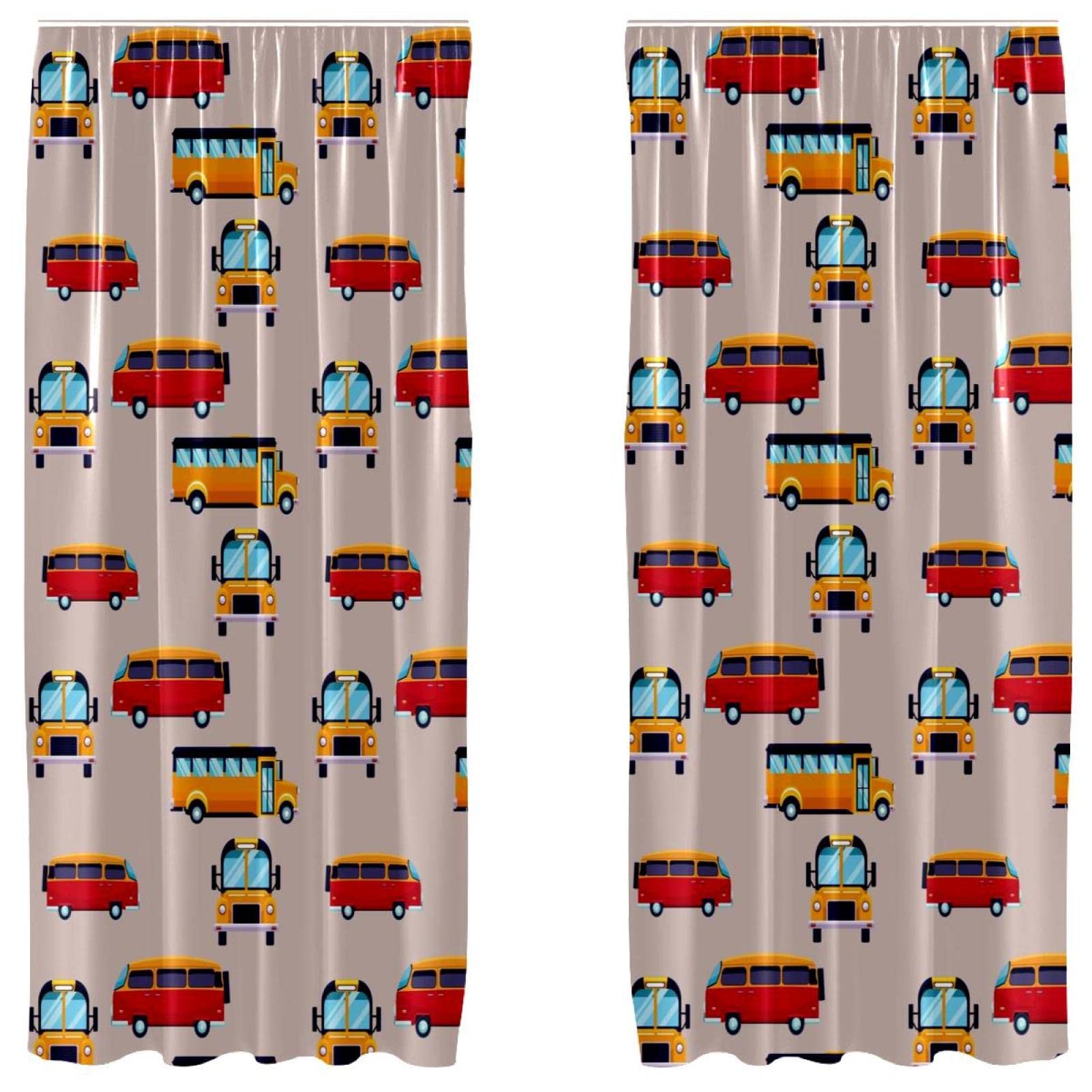 Cortinas de autobús escolar para ventanas infantiles, juego de 2 paneles fáciles de colgar
