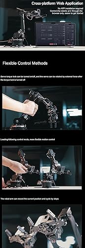 Miniatura 6 de Kit de brazo robótico de escritorio servo de bus serie de alto par para Raspberry Pi y Jetson Nano Wireless Control basado en ESP32 5-DOF soporta