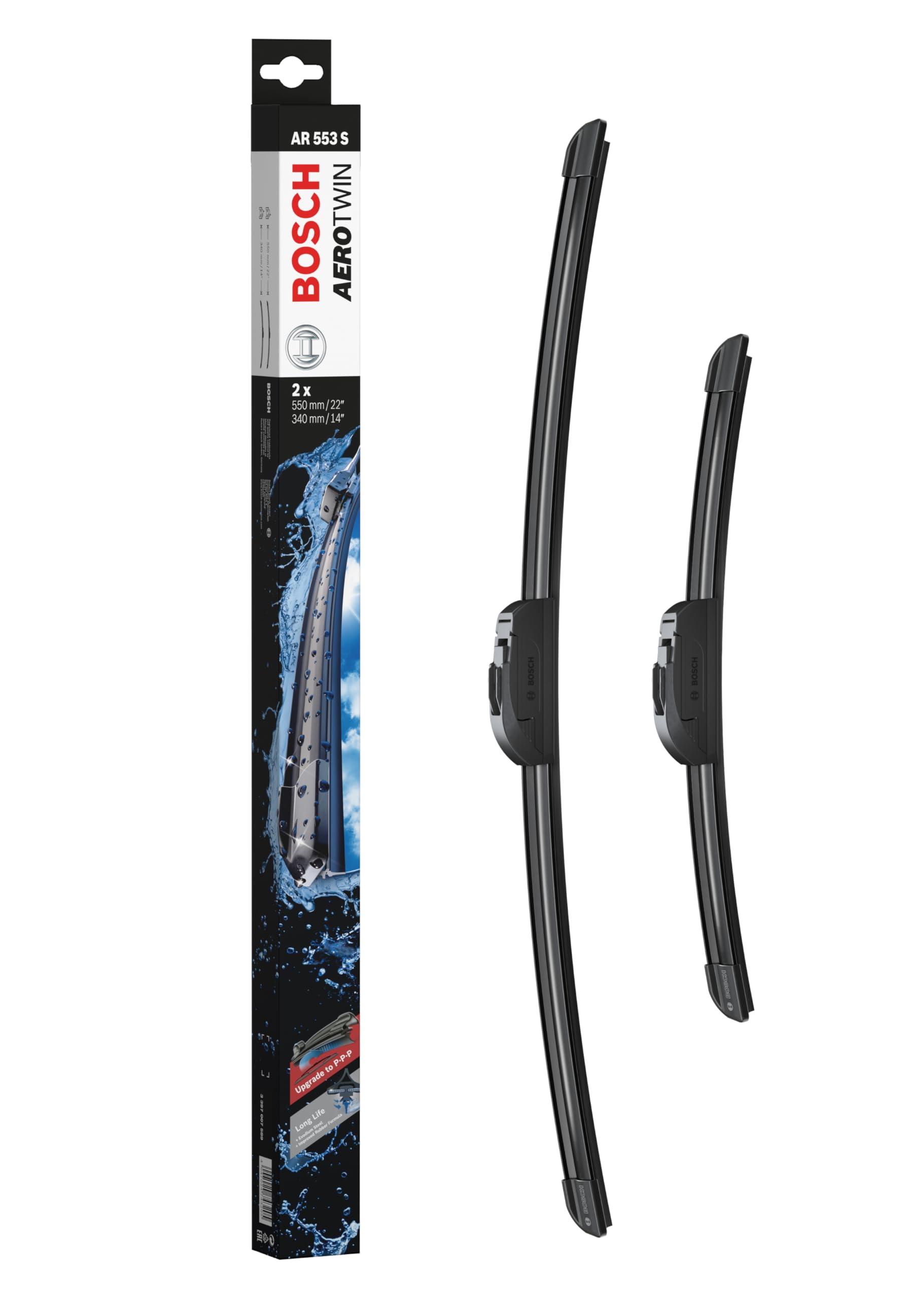 Bosch Wiper Blade Aerotwin AR553S, Length: 550mm/340mm – Set of Front Wiper Blades - Only for Left-Hand Drive (EU)