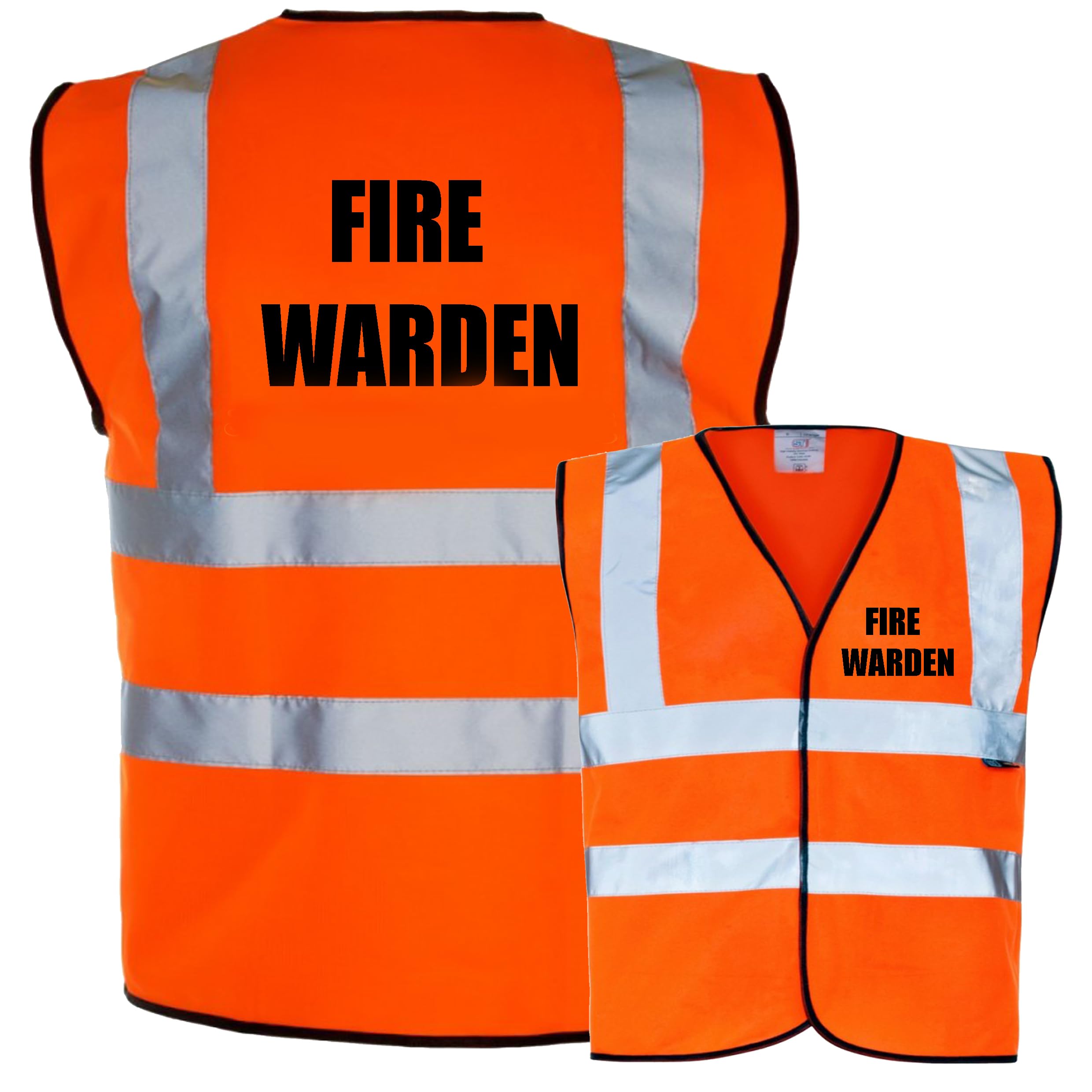 Fire Warden Printed in Black text on Hi Vis Safety Vest Hi Viz Waistcoat Supplied by Simply Hi Vis Clothing UK