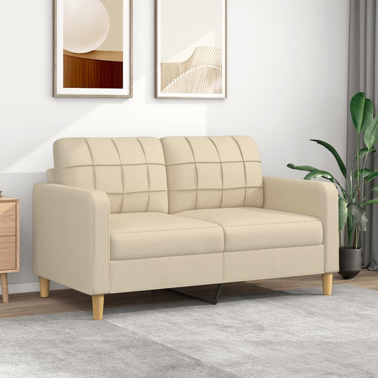 Homgoday 2-Sitzer-Sofa Couch Sofa Relaxsofa Relaxcouch Gästesofa Polstersofa Loungesofa Loveseat Sofa Modern für Wohnzimmer, Schlafzimmer Creme 140 cm Stoff