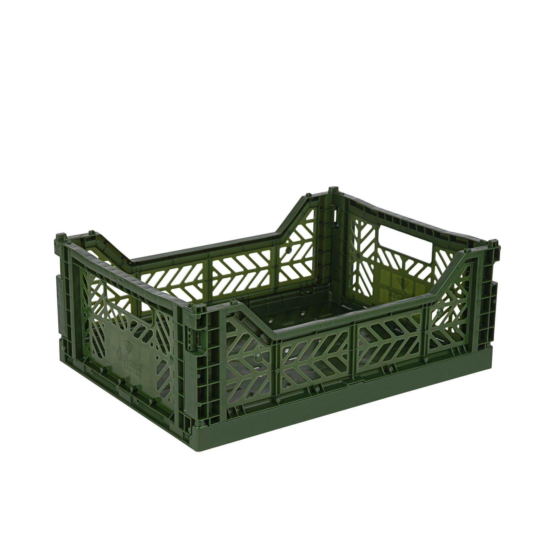 AYKASA Folding Crate, Sturdy Folding Box, Plastic, Stackable, Khaki, Midi (40 x 30 x 14 cm)