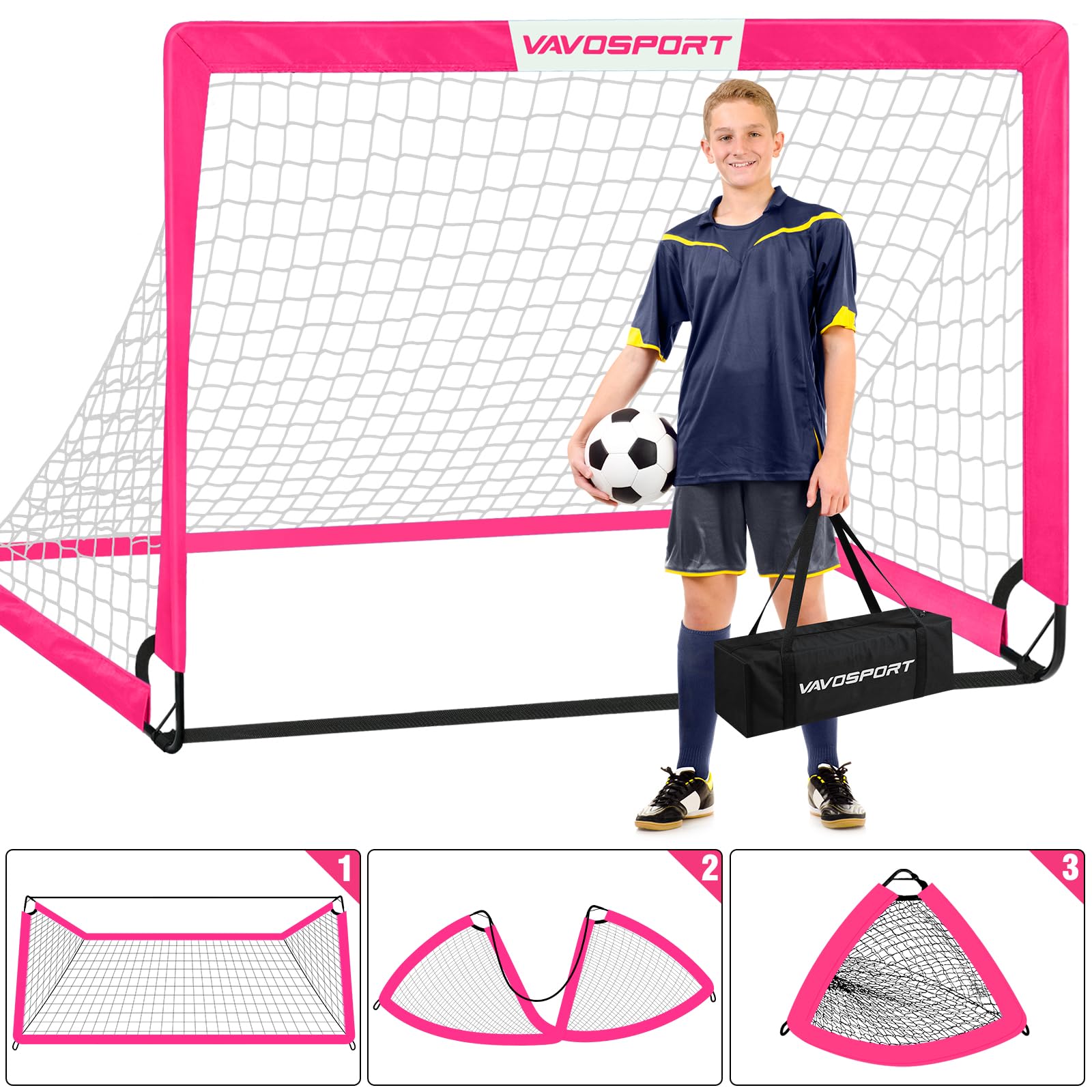 Soccer Goals for Backyard Set - 2 of 5' x 3.6' Portable Soccer Goal Training Equipment, Pop Up Soccer Net with Soccer Ball, Soccer Set for Games, Sports view 4