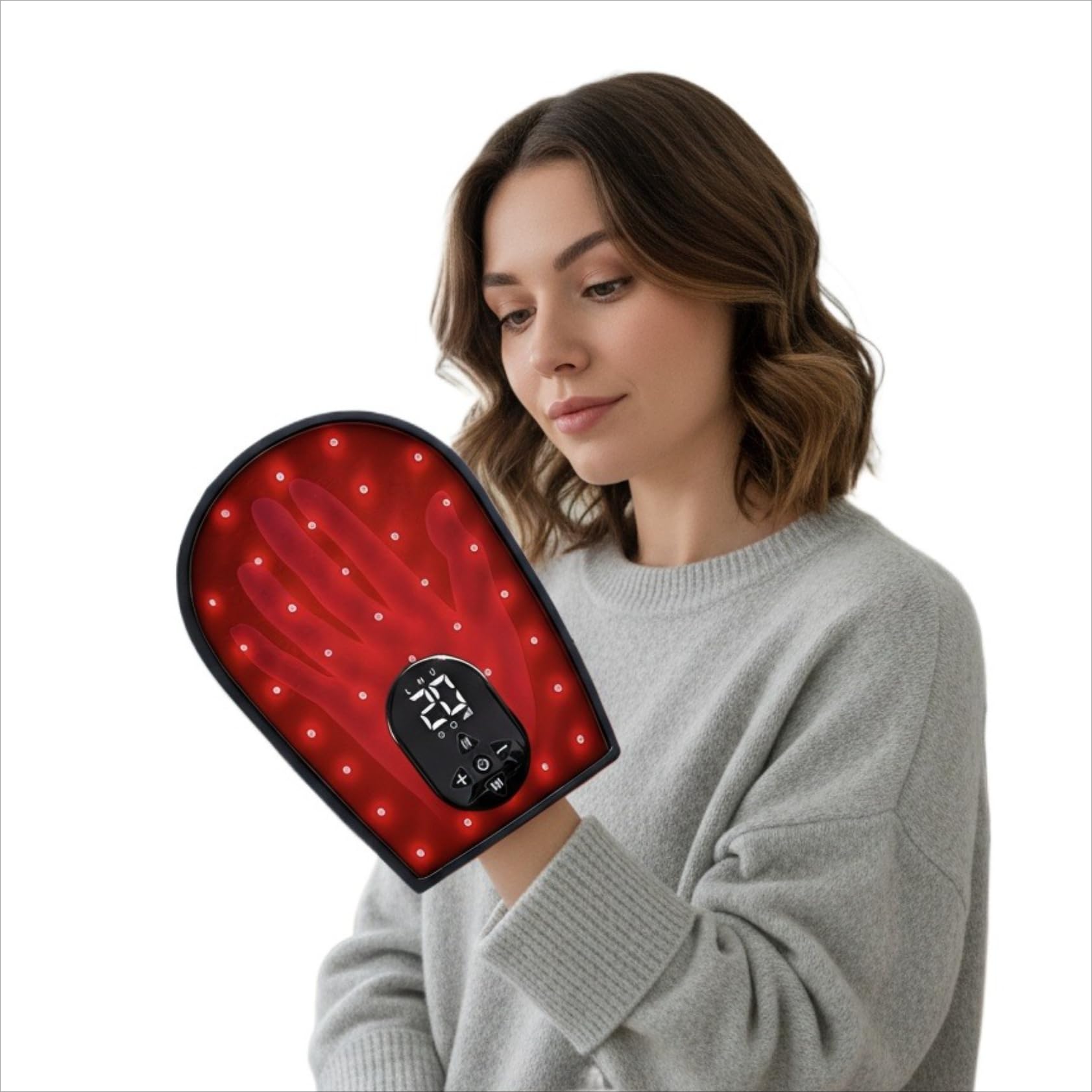 Rotlichttherapie-Handschuhe für Hände, kabelloses Infrarotgerät mit 76 LEDs 660nm & 850nm, 8 Massage-Modi, 20 Intensitäten, 360°-Abdeckung zur Linderung von Gelenk- und Muskelschmerzen in Fingern