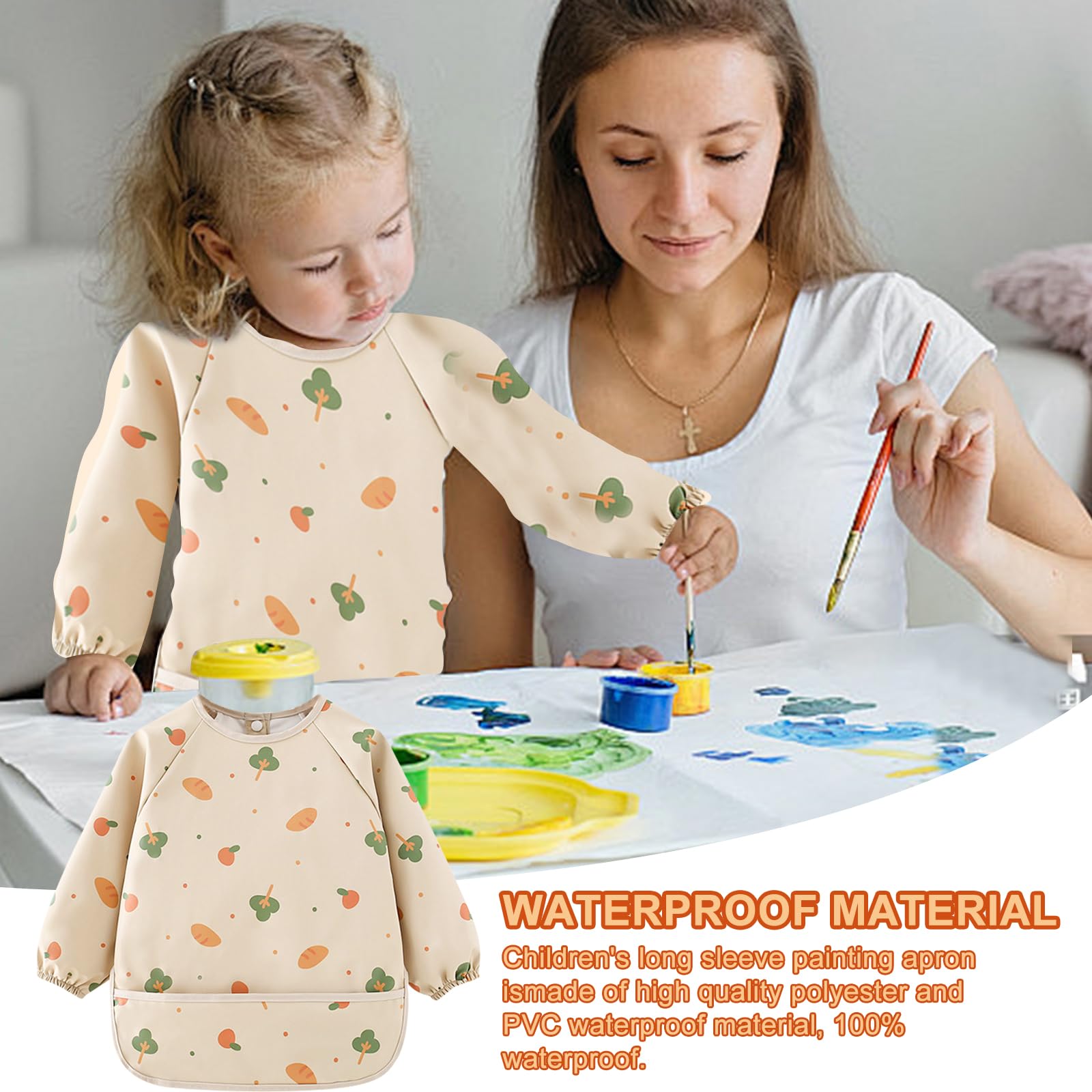 2PCS Bavoirs Manches Longues Bébé, Tablier Imperméable pour Enfants 2 à 3 Ans Motifs Arbre Dinosaure Bavoir Tablier Bébé pour Manger Jouer Peindre