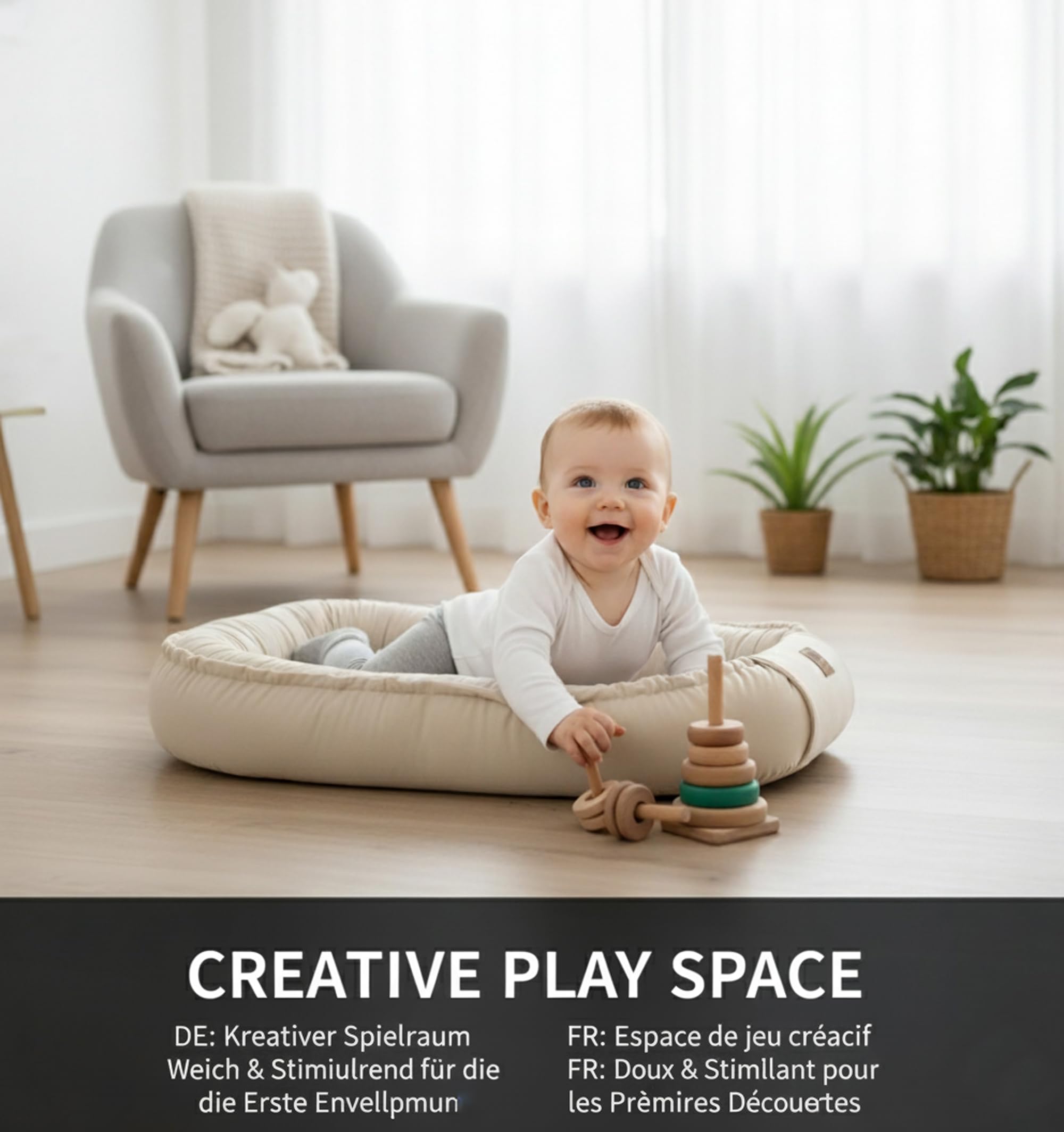 PIMKO Velluto Baby Nest – Morbido Baby Nestchen per Neonati Nido Portatile in bozzolo Fasciatoio da Viaggio per Relax e Coccole Prodotto in Europa