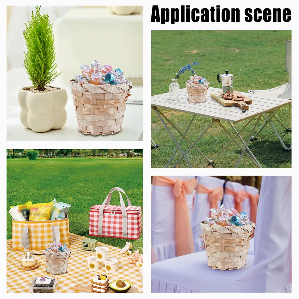 20 mini cestini in bambù intrecciato, 60 ~ 94 x 75 mm, piccoli cestini rotondi naturali per Pasqua, vuoti, organizer da scrivania per gioielli, casa, ufficio, feste, bomboniere, regalo