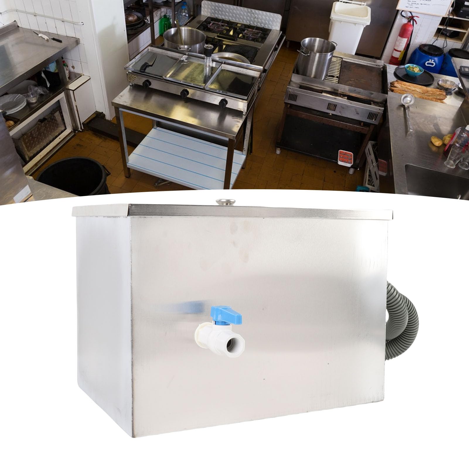 Commercial Grease Trap, Stainless Steel Grease Interceptor Large Capacity Under Sink Grease Trap, Underground Grease Interceptor Trap for Restaurant Cafe Canteen Factory Kitchen