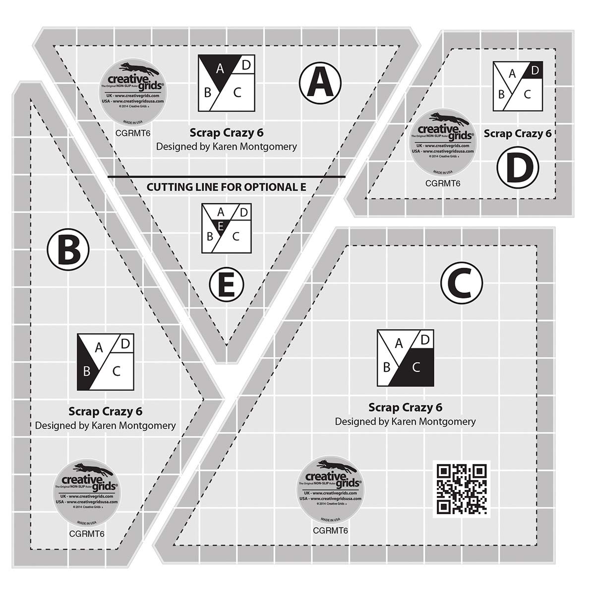 Scrap Crazy 6 Templates Quilt Ruler c