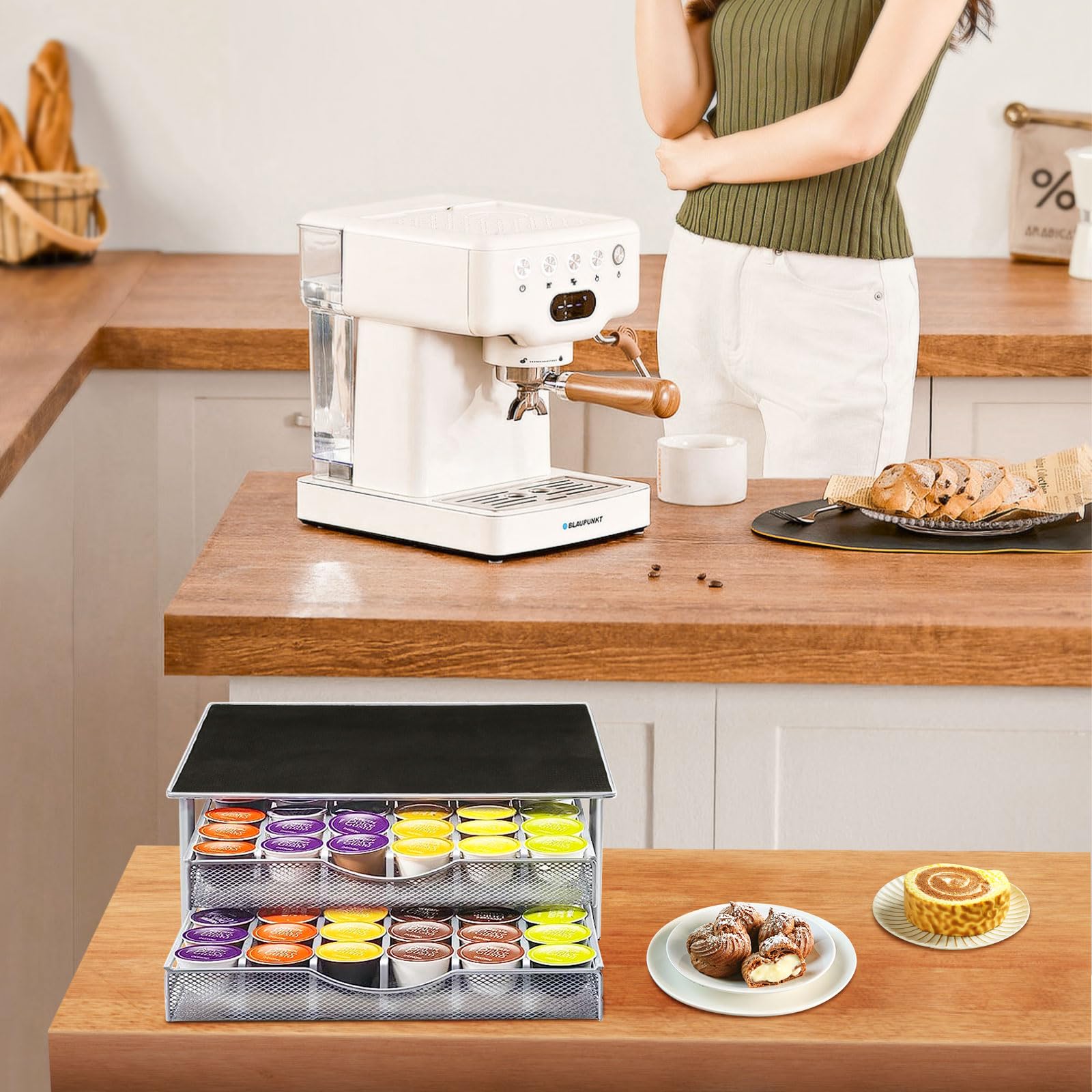 Organizador de 72 cajones para cápsulas de café compatible con Nespresso & Gusto, solución de almacenamiento para máquina de café, dispensador de cápsulas de café