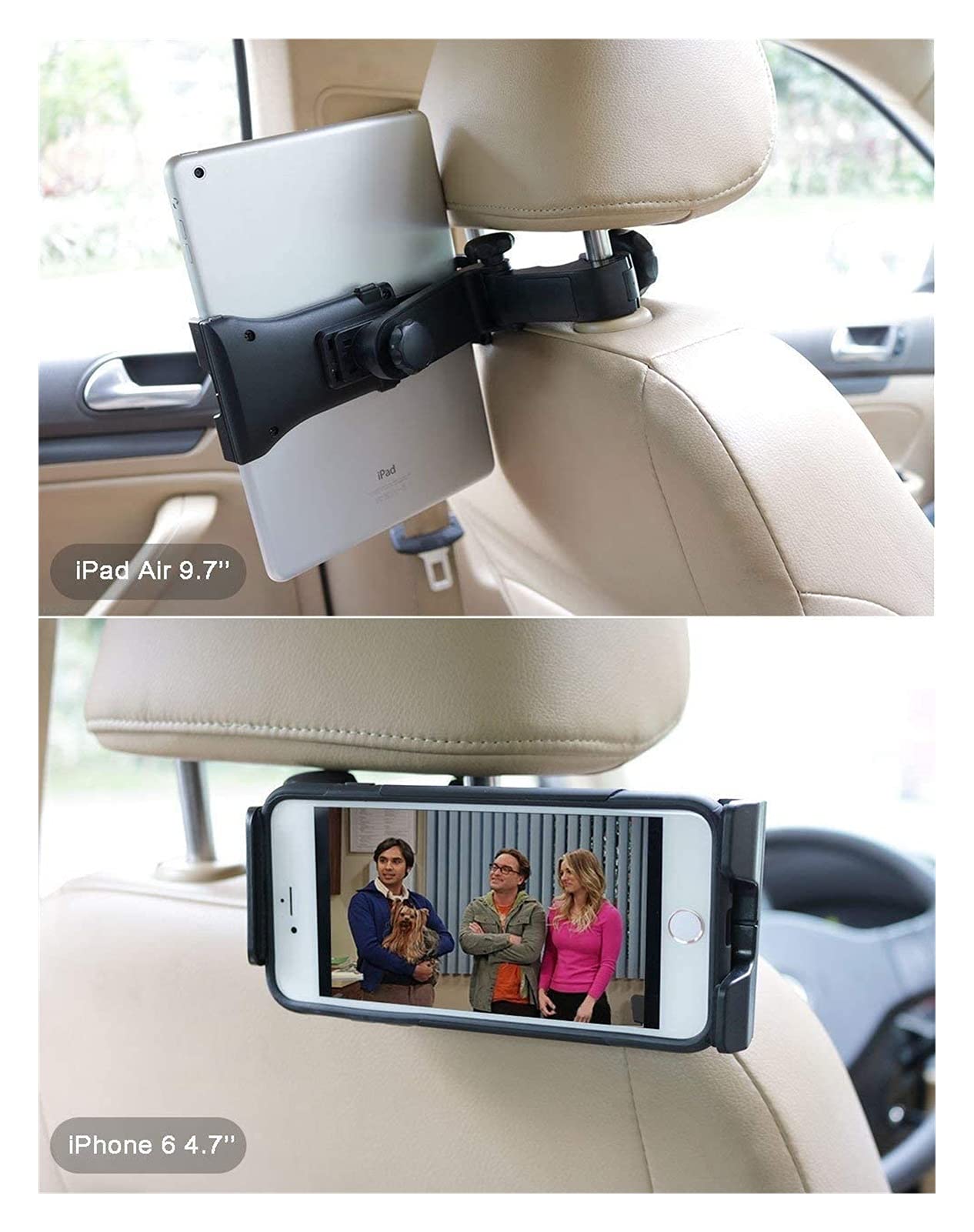 JJJ Montatura del poggiatesta Automobile BLKEER 360. Culla Rotante for seggiolino Auto for Tutte Le tavolette da 4,5~11 ", for PRO, Air Mini, Tab, Kindle, Telefono Black