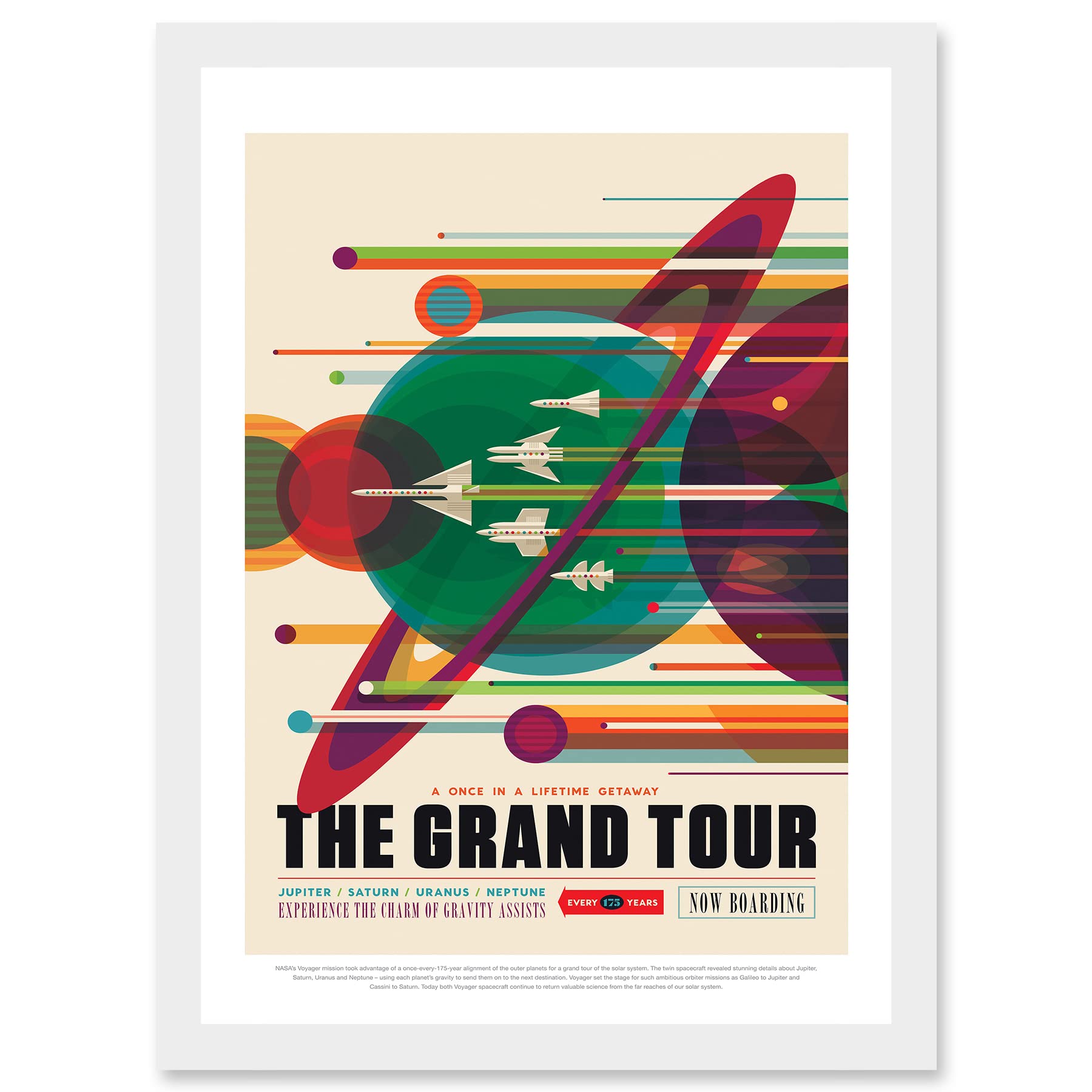 Artery8 The Grand Tour Nasa Space Tours Travel Jupiter Saturn Uranus Neptune Artwork Framed Wall Art Print A4