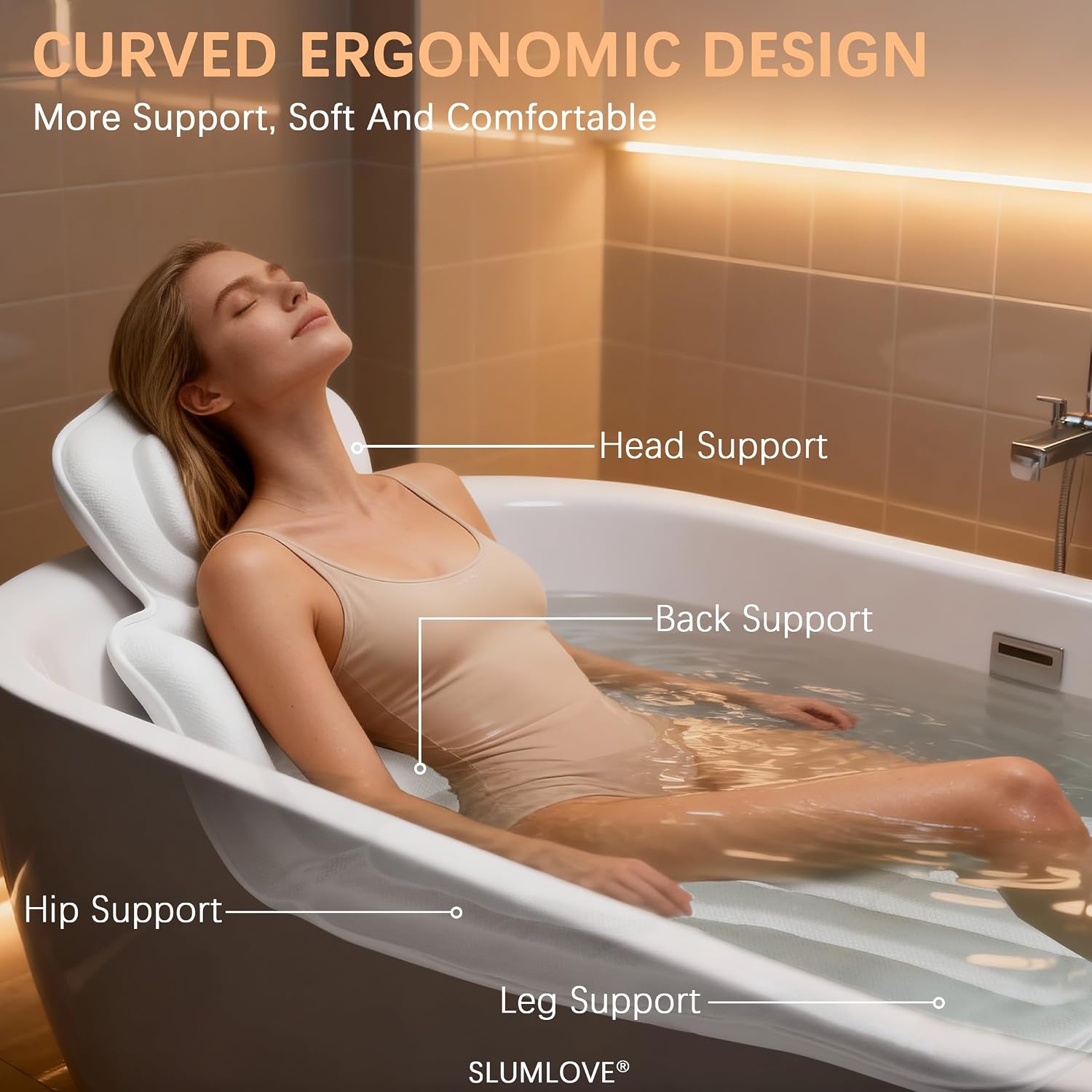 59'' Full Body Bath Pillow for Bathtub 6D Air Mesh 144 Suction Cups