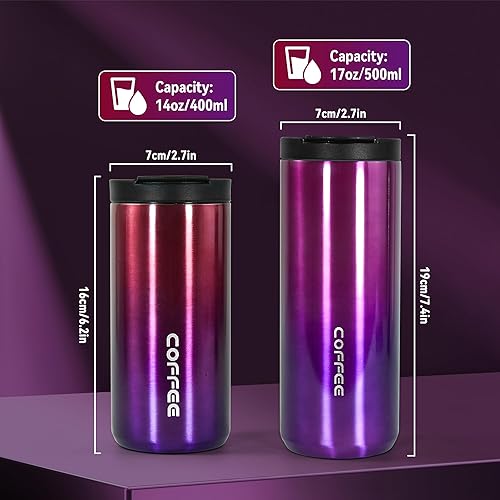 Miniatura 4 de Taza de café aislada de 17 onzas, taza de café de viaje, taza de café aislada al vacío con tapa de rosca a prueba de fugas, taza de café para