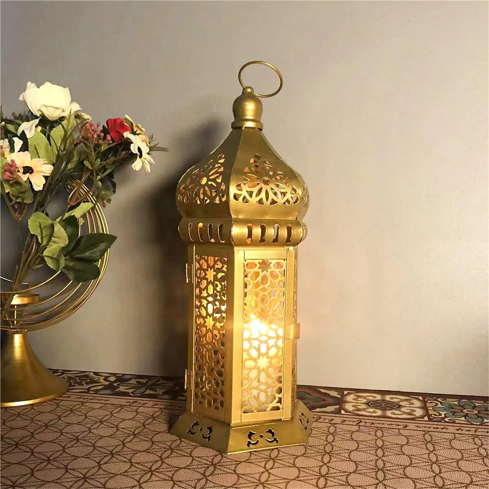 Lanterne a Candela Decorative 1 portavelas de Metal con Forma Farol, Elegante Hierro Forjado for el hogar, Ideal for Manualidades Mesa(L)
