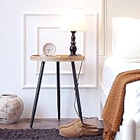 Vista 6 de LITA Mesa auxiliar redonda de escritorio de troncos, bandeja de madera para interiores y exteriores, mesa de noche con soporte de metal para sala