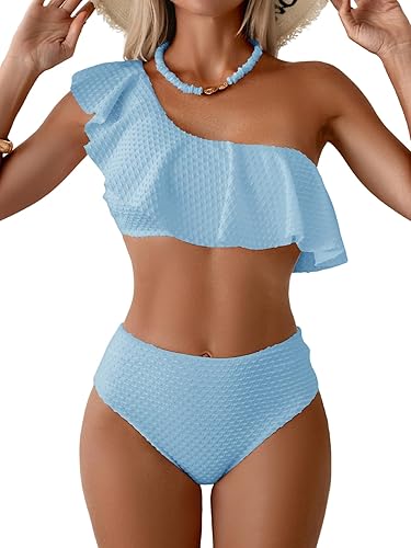 Aidonger Women's High Waisted Bikini Sets One Shoulder Ruffl
