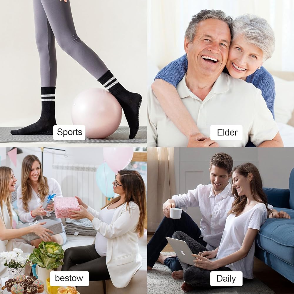 Chaussettes De Yoga Antidérapantes TUONYIS - Lot De 4 Paires - Pour Pilates, Entraînement à Domicile