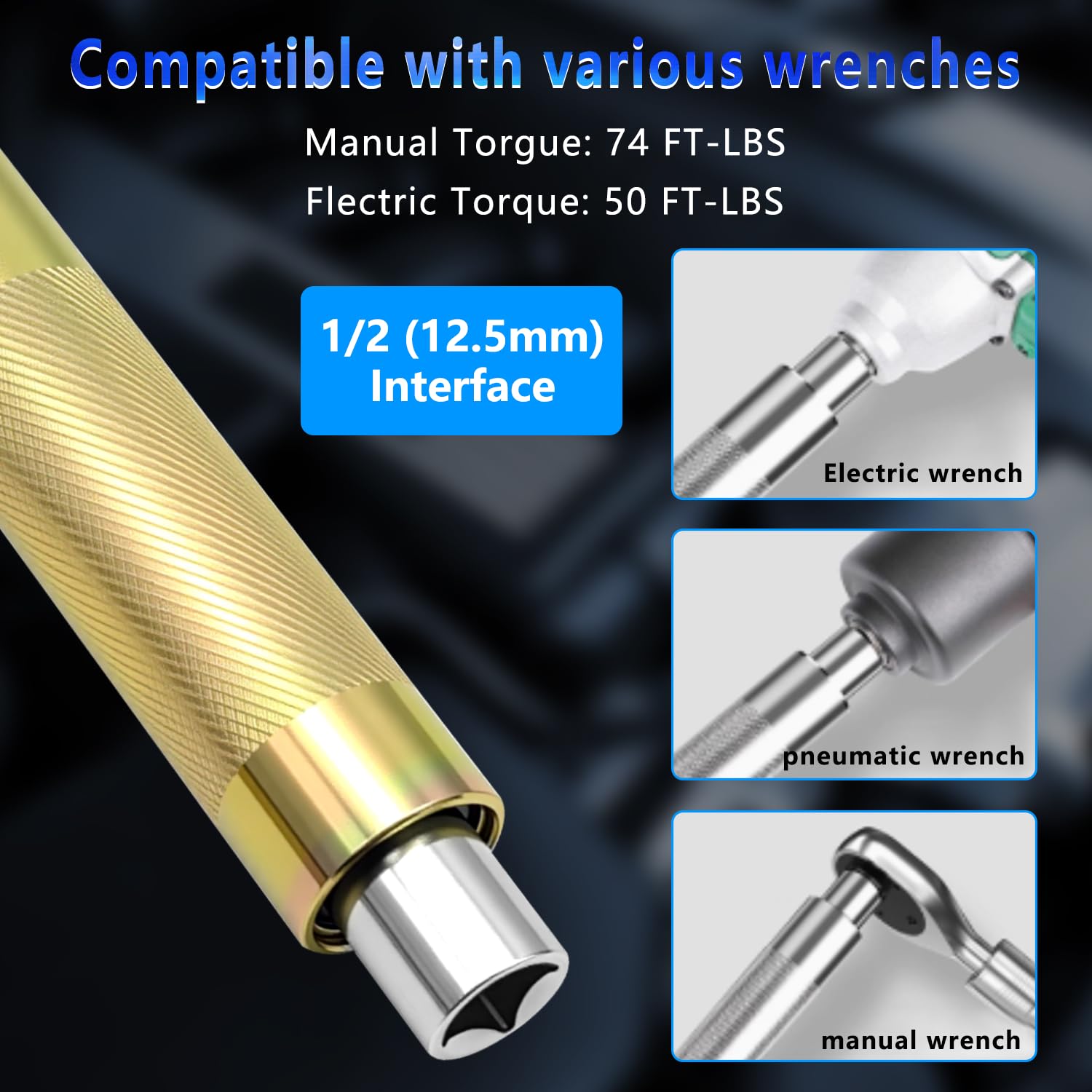 ZKTOOL Estensore per chiave offset, chiave a percussione da 1/2", estensore a cricchetto resistente, estensore per chiave a catena, con adattatori da 1/2", 1/4", 3/8", adatto a prese standard