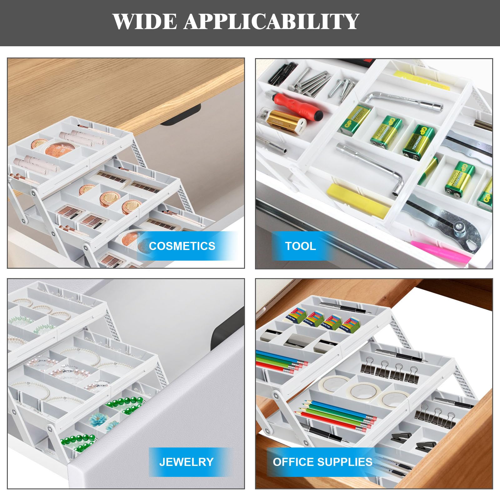 Vassoio per utensili espandibile organizer per cassetti pieghevole per contenere gioielli cancelleria forniture per ufficio posate da cucina vassoio da cucina