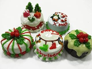 Dollhouse Miniature Food 5 Mini Christmas Cake 1.5 cm Seasonal Holiday 16115