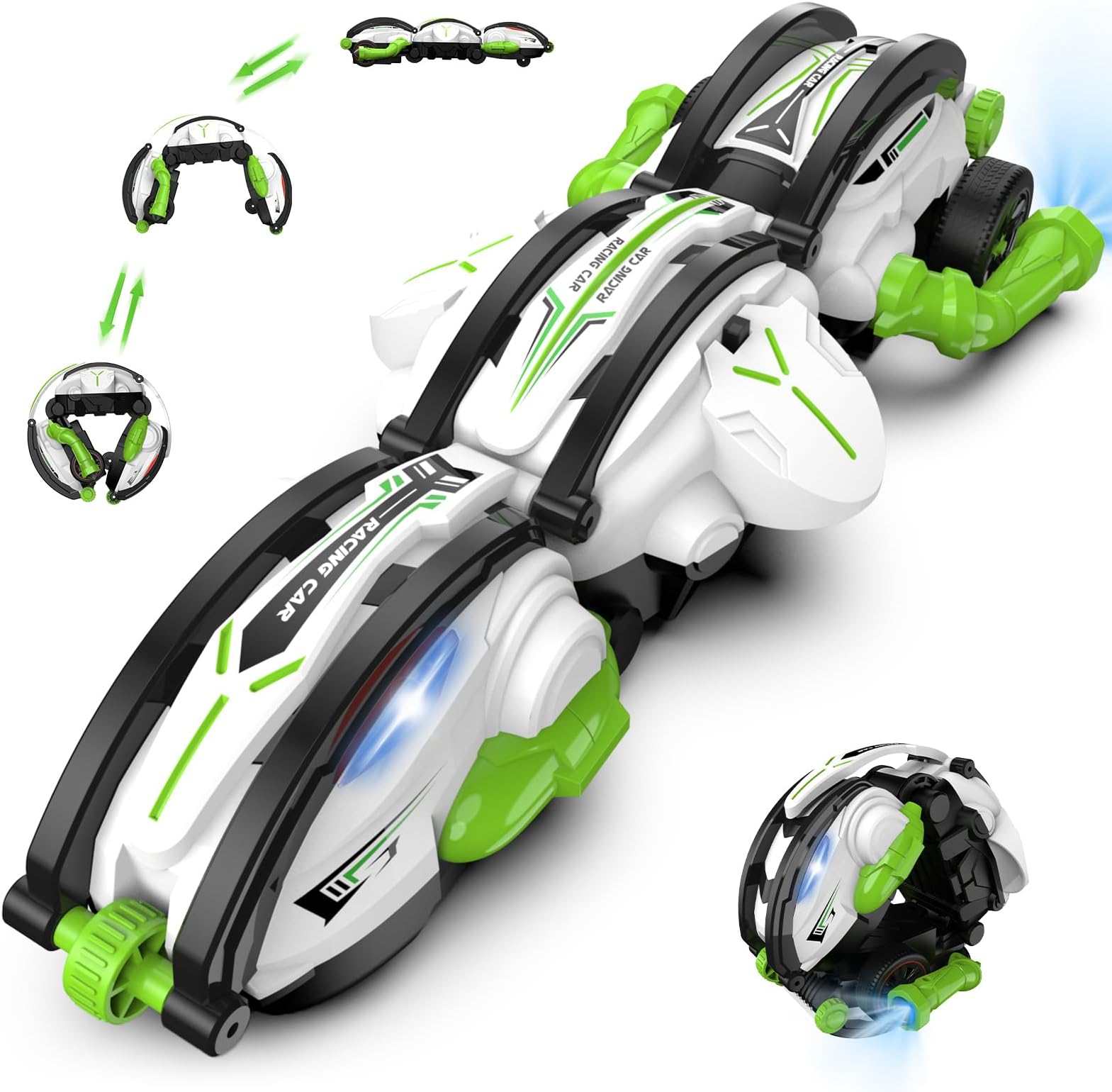 RC Stunt Snake Car with LED Lights—Remote Control Car Snake 360° Rolling ，2 Batteries 60+min，Indoor/Outdoor Toys for Kids Ages 6+，Gifts for Christmas Birthday