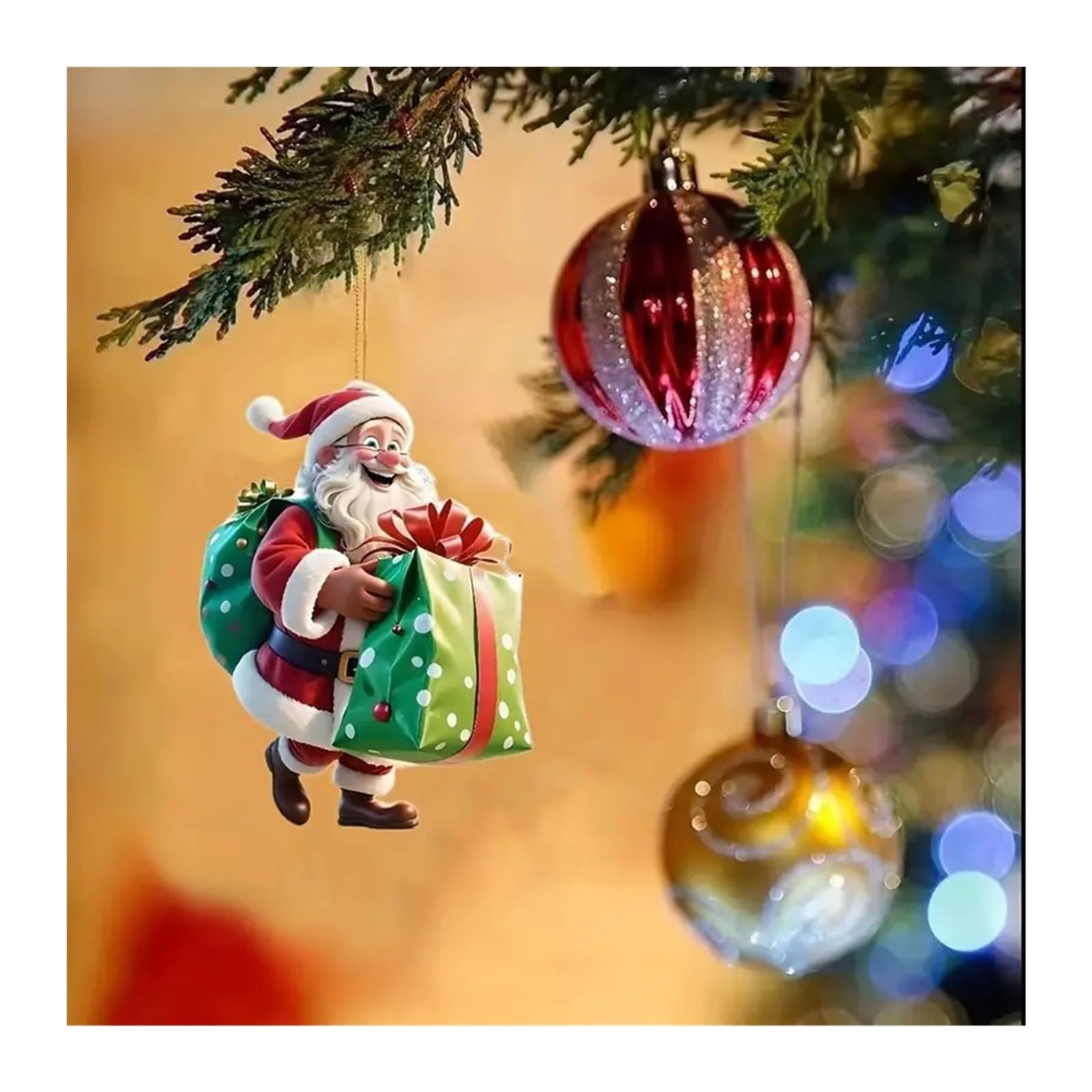 Christmas Decorations 2pcs Acrylic Santa Claus Christmas Ornaments Christmas Santa Riding Bike Ornaments for Xmas Tree Hanging(Color3)