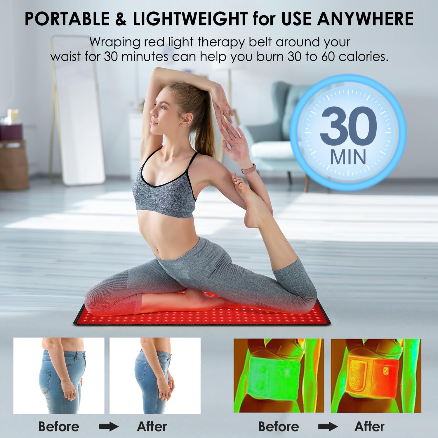 Red Light Therapy for Body, 31.5" x 11.8" Infrared Light Therapy Belt Wrap with Timer for Back Shoulder Waist Knee Pain Relief, 660nm & 850nm Home Red Light Therapy Pad, Improve Inflammation - Image 4