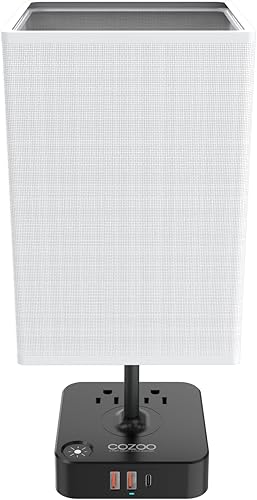 Miniatura 4 de Lámpara de mesa regulable cozoo USB para mesita de noche y escritorio con 2 puertos de carga USB (A+C) y 2 tomas de corriente, lámpara de mesita de