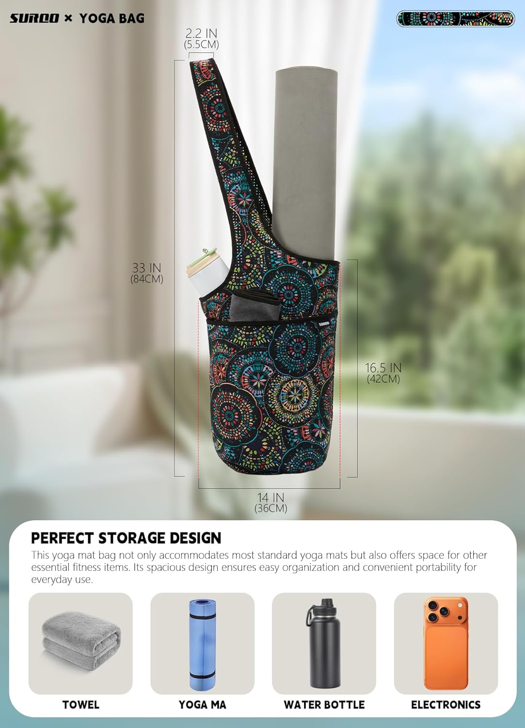 Yoga Mat Bag – Neoprene, Lightweight, Spacious Carrier, Large Zipper Pocket, Ideal for Gym Yoga & Fitness Mats - Image 3