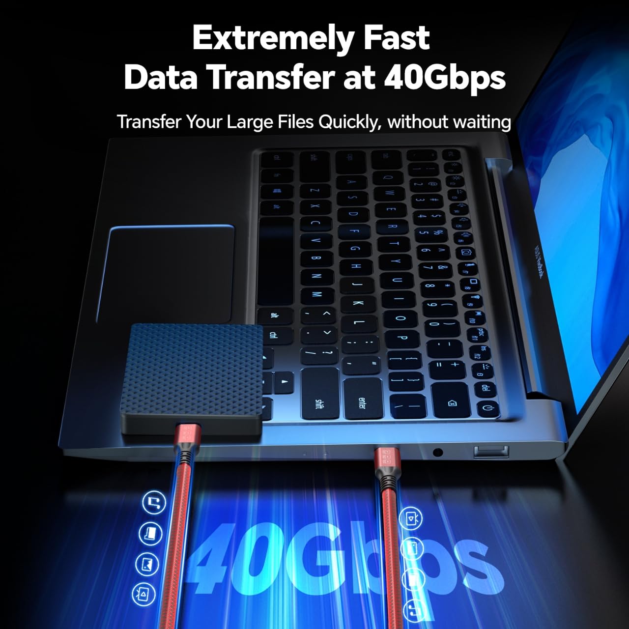 Thunderbolt 4 Cable 3.3FT 240W USB4 Cable Supports 40Gbps High-Speed Data Transfer/8K/Dual 4k Display USB C to USB C Cable Fast Charging for Thunderbolt 4/3 Monitor/Hub/Docking Stations and More Red