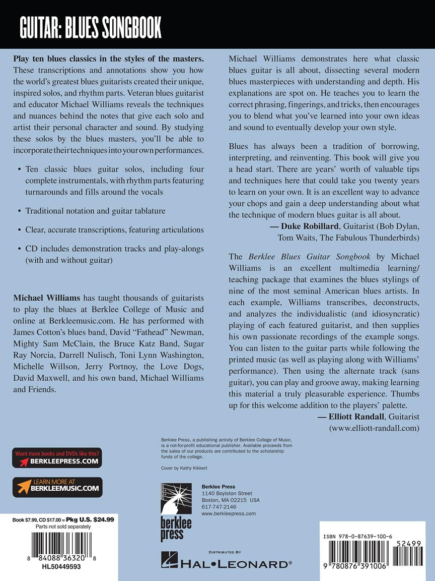 Michael Williams Berklee Blues Guitar Songbook for Electric Guitar | Intermediate Blues Guitar Method Songbook with Tablature and Online Audio | 10 ... and Rhythm Studies (Guitar: Blues Songbook)
