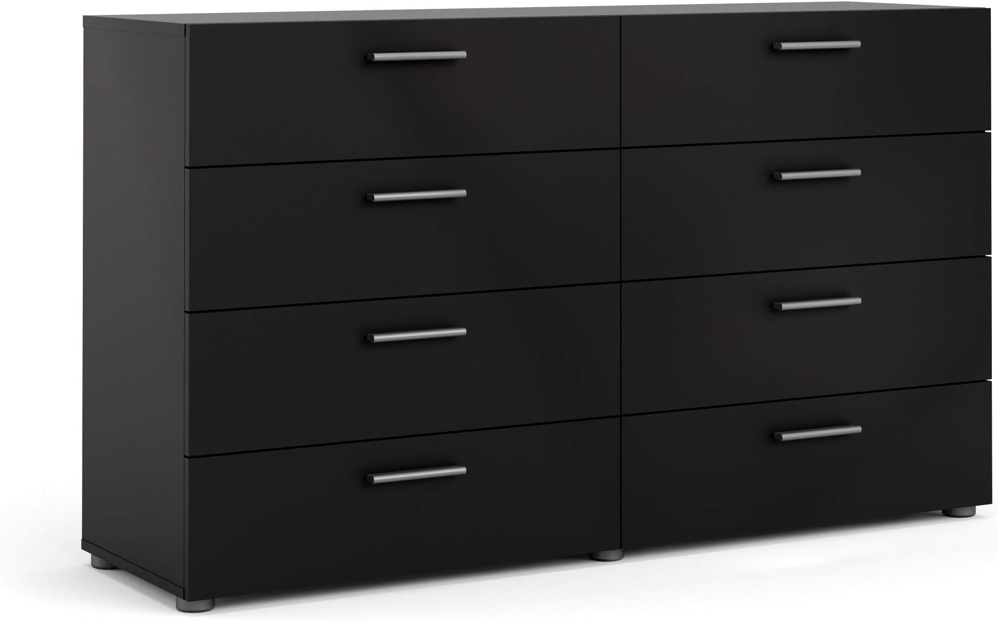 Tvilum, 8 Drawer Double Dresser, Bedroom, Modern Silver Drawer Handles, Contemporary, Black