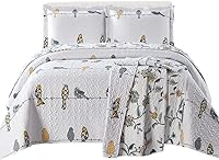 Vista 1 de Royal Tradition Juego de colcha de 5 piezas, tamaño individual, microfibra acolchada sin arrugas con estampado de pájaros Ayat incluye: juego
