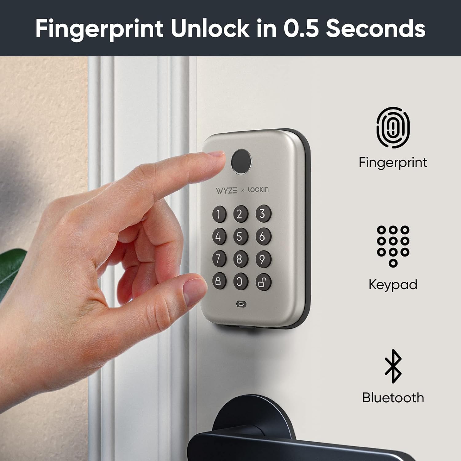 Wyze Auto-Lock Bolt, Fingerprint Keyless Entry Door Smart Bluetooth Deadbolt Replacement, Backlit Keypad, IPX5 Weatherproof, in-App History and Scheduled Access, UL 20-Min Fire Rated(Silver) (Renewed)