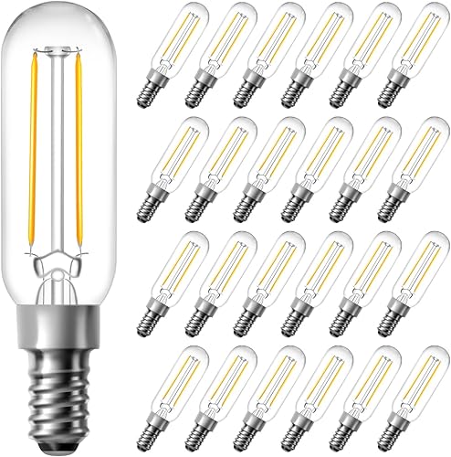 dalattin T6 LED Light Bulbs, 40W Equivalent Dimmable 2700K Soft Warm White Small Lightbulbs, Efficient 4.5W T25 Decorative Bulbs, E12 Base, 120V, for Chandelier Ceiling Fan Wall Sconce, 24Pack