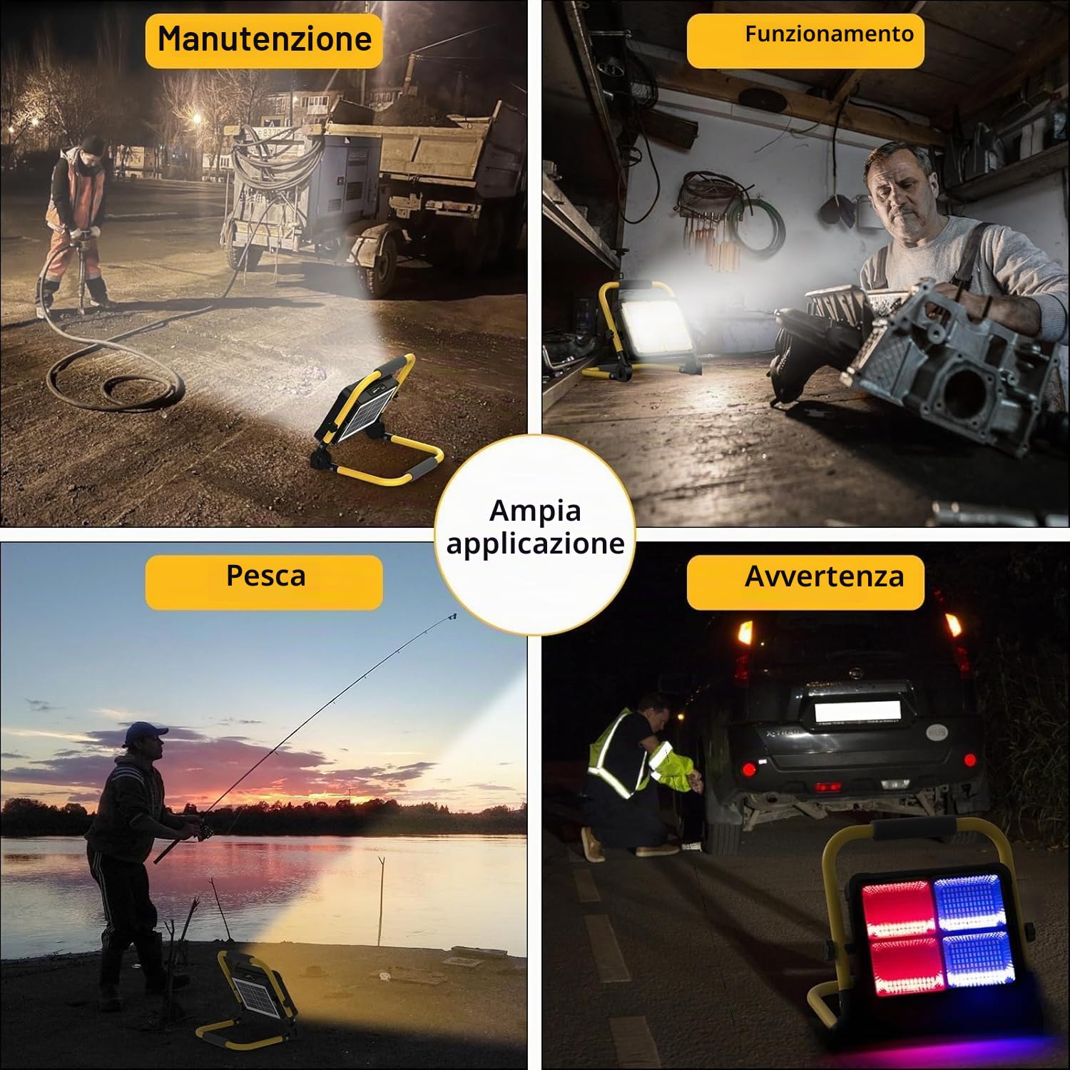 MASMEJOR Faro LED Ricaricabile Solar, Supporto Metallico, 10000LM, 12000mAh | 100W, 336 LEDs, 4 Modalità Luce, Base Magnetica, Uscita USB, Portatile per Campeggio, Garage, Pesca, Emergenze