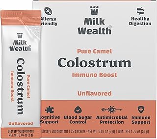 Pure Camel Colostrum, Unflavored, Immune Support, Superfood with nutrients, No additives, No Preservatives, 25 Serving Packets (2 Grams in Each Pack) Net Weight 50g (Pure Camel Colostrum)