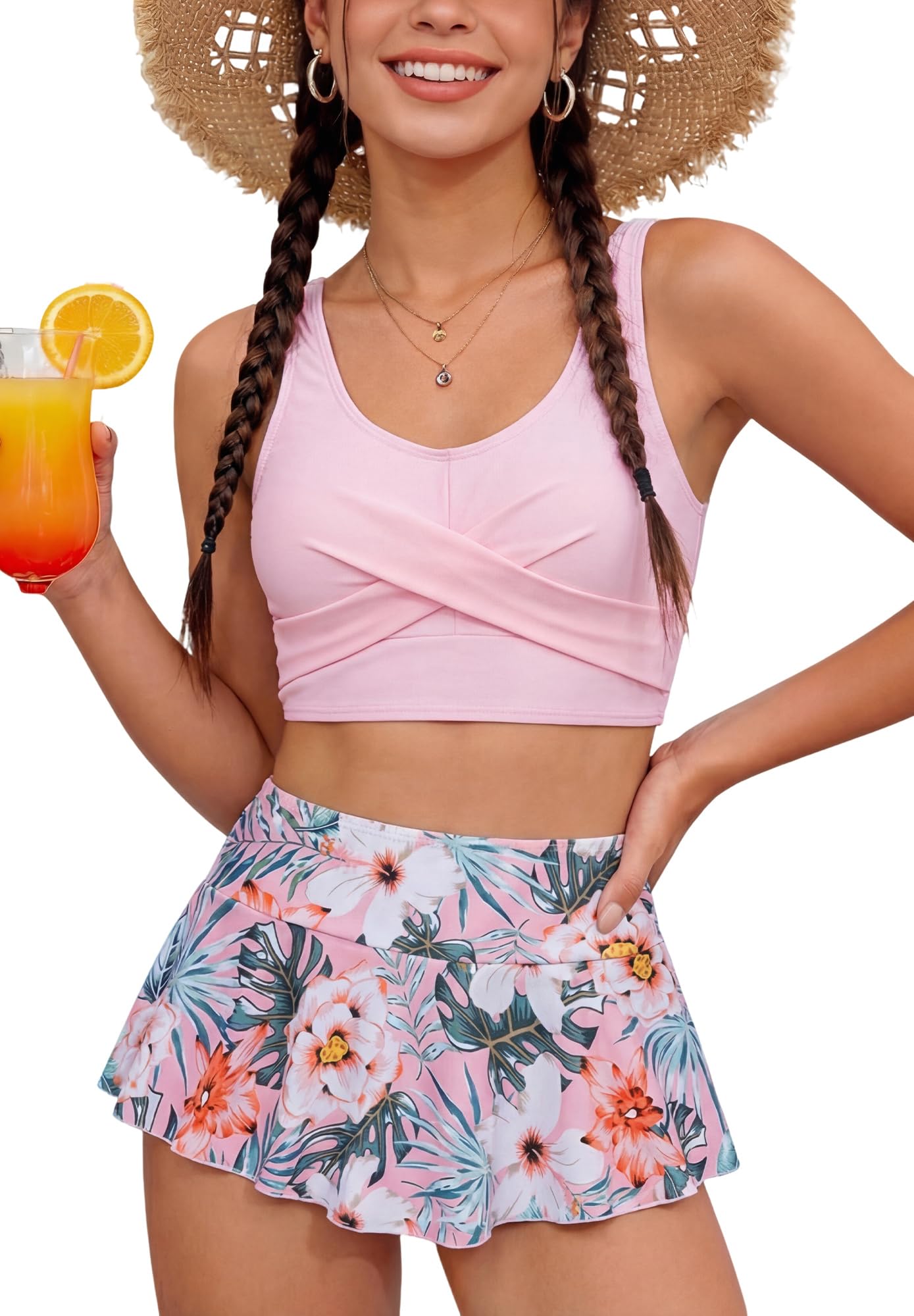 SEAUR Fille Ensemble Bikini avec Jupe 2 Pièces Maillot de Bain Adolescentes Été Plage Piscine Enfant 9-16 Ans