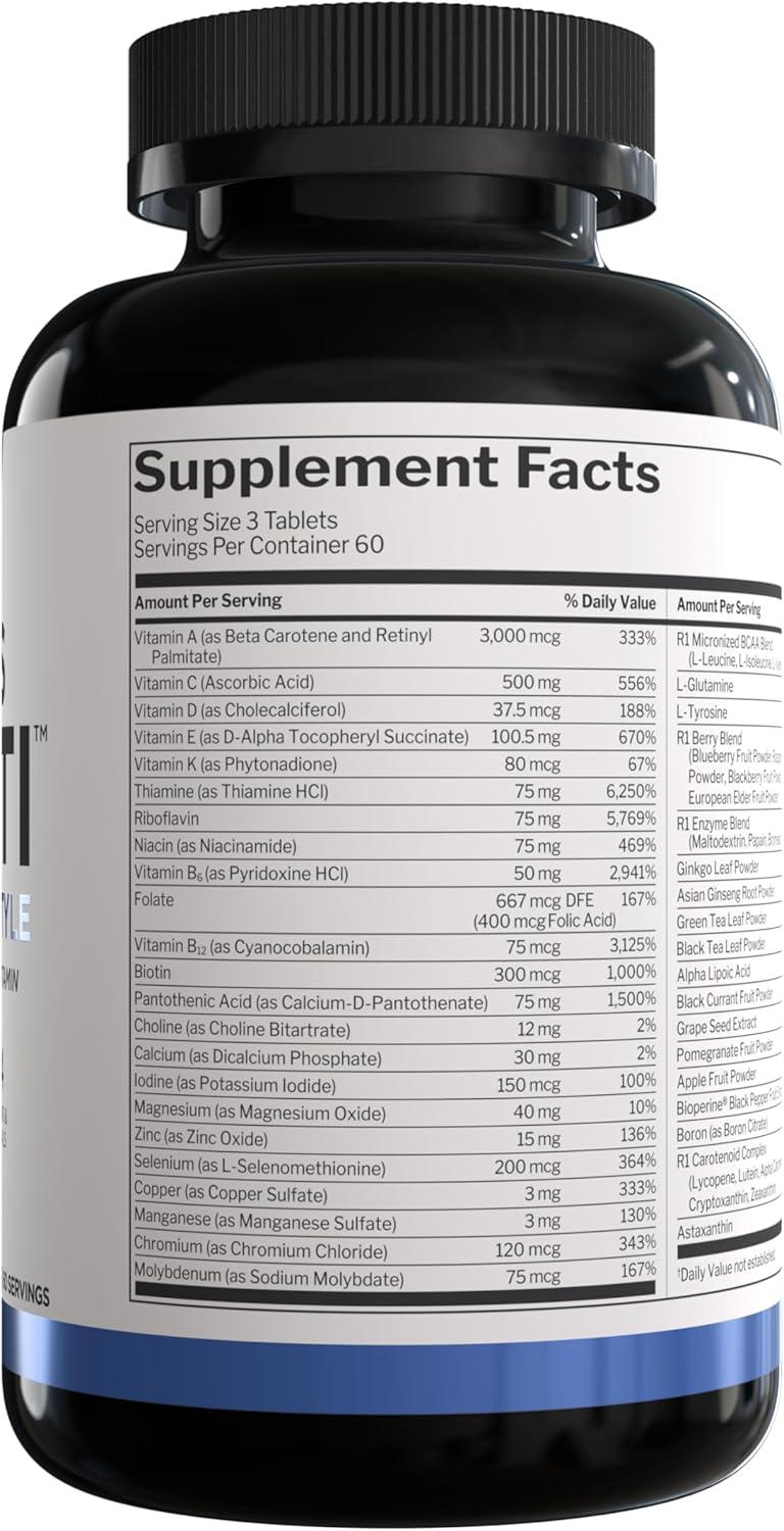 Rule 1 Proteins Men's Daily Multi Vitamins, Essential Minerals, Superfoods, Digestive Enzymes, Amino Acids, and Antioxidants for Active Lifestyles and Wellness Support (180 Tablets, 60 Day Supply)