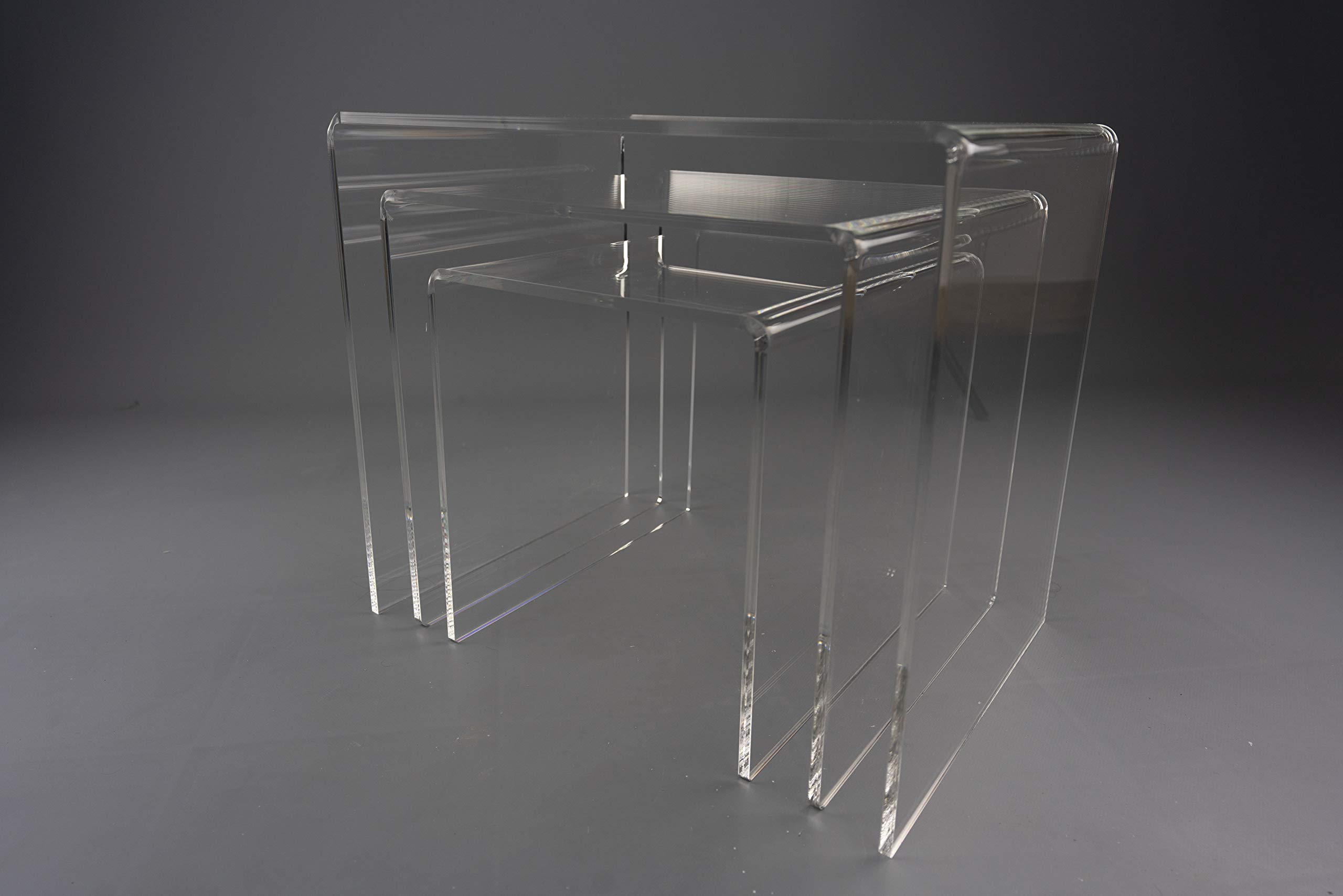 Set 3 Tavolini In Plexiglass Trasparente Victoria - Impilabili, Design Moderno, Made In Italy