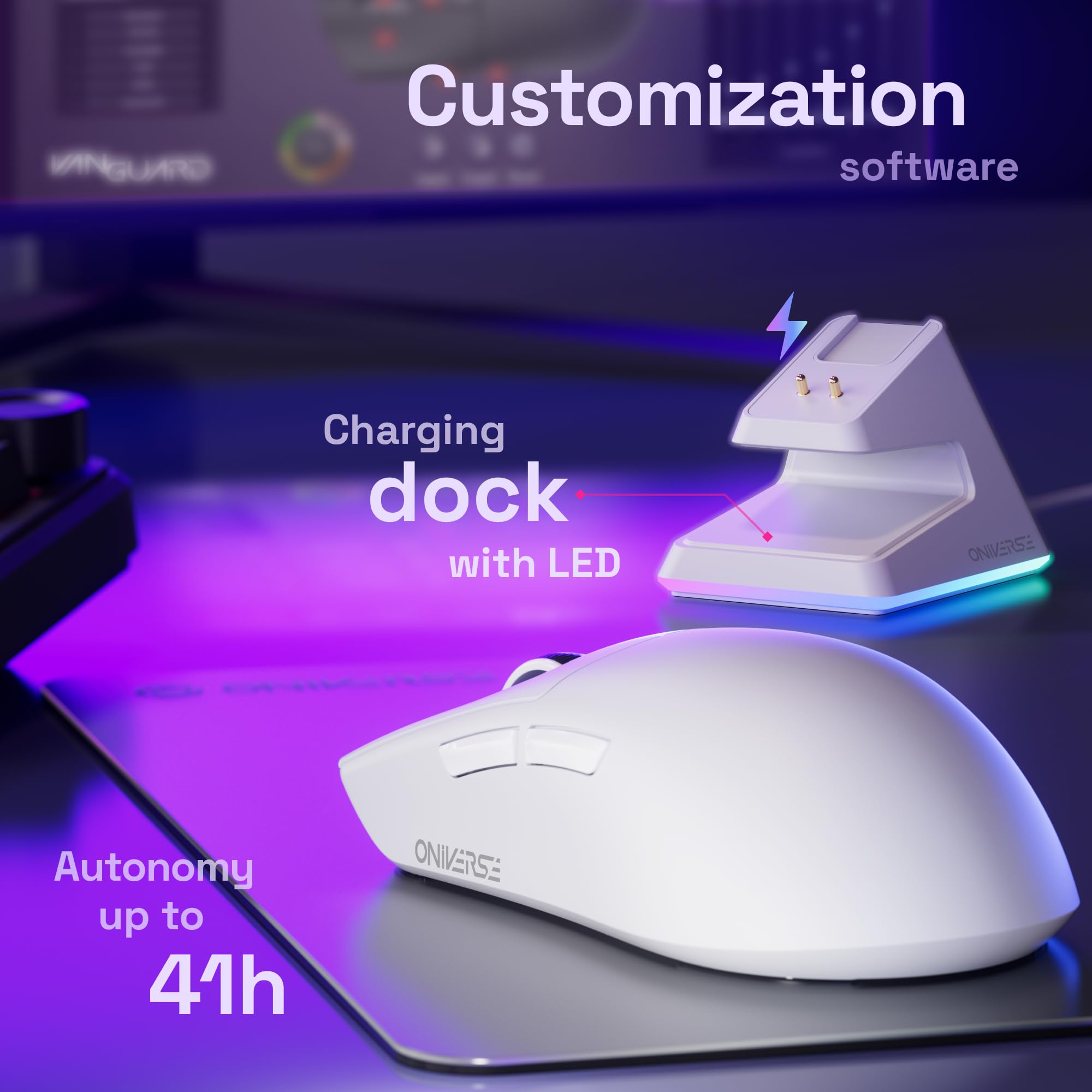 Ratón inalámbrico para Gamers con Base de Carga, Sensor PixArt 12000 dpi, 3 Modos de conexión (2,4 G/Bluetooth/Cable), Pantalla integrada, Polling Rate 1000 Hz, para PC/Mac/PS5/PS4