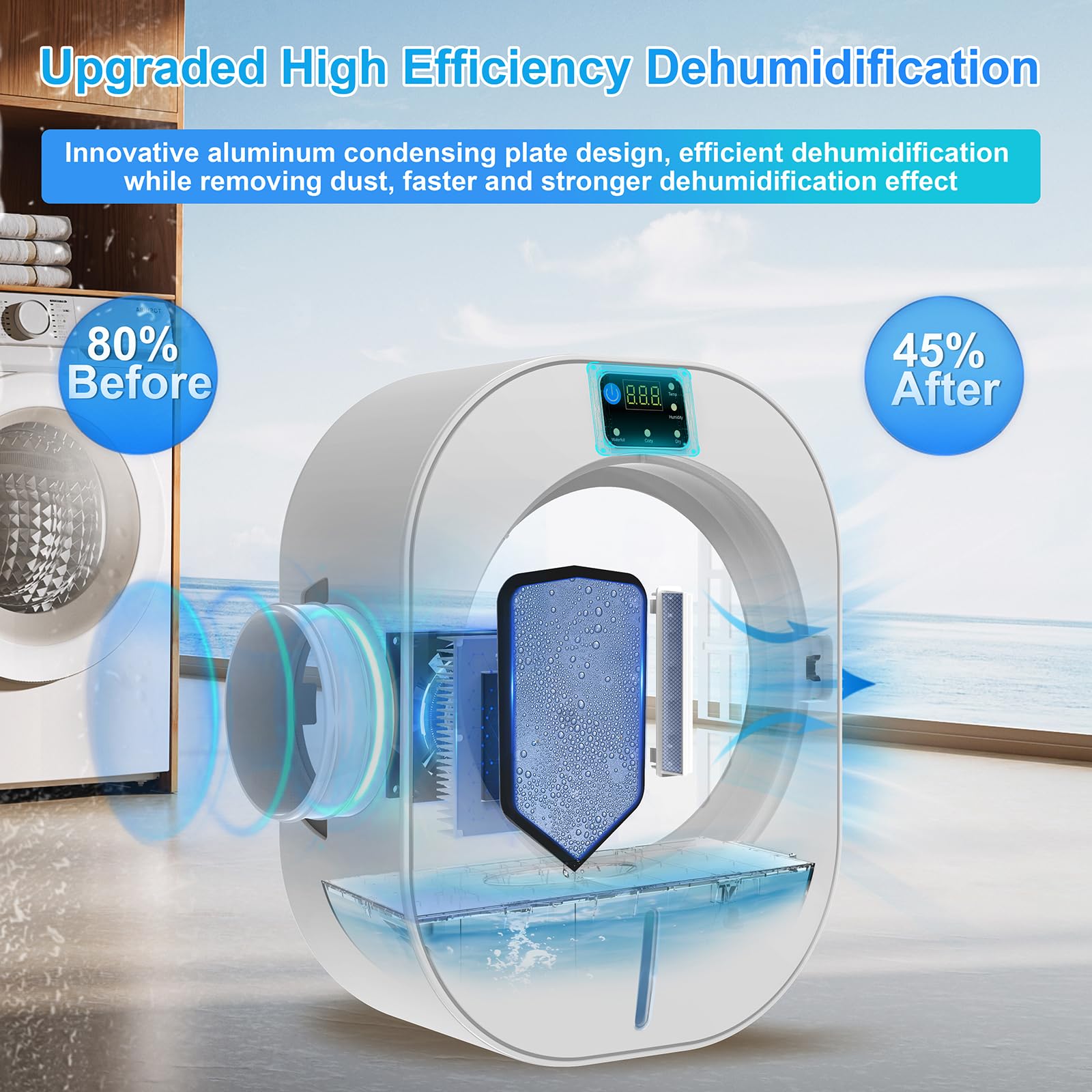 Caja de ventilación de secadora 4 en 1 mejorada con deshumidificador para proteger muebles, kit de ventilación de secadora eléctrica, trampa de pelusa, pantalla inteligente de temperatura y 3