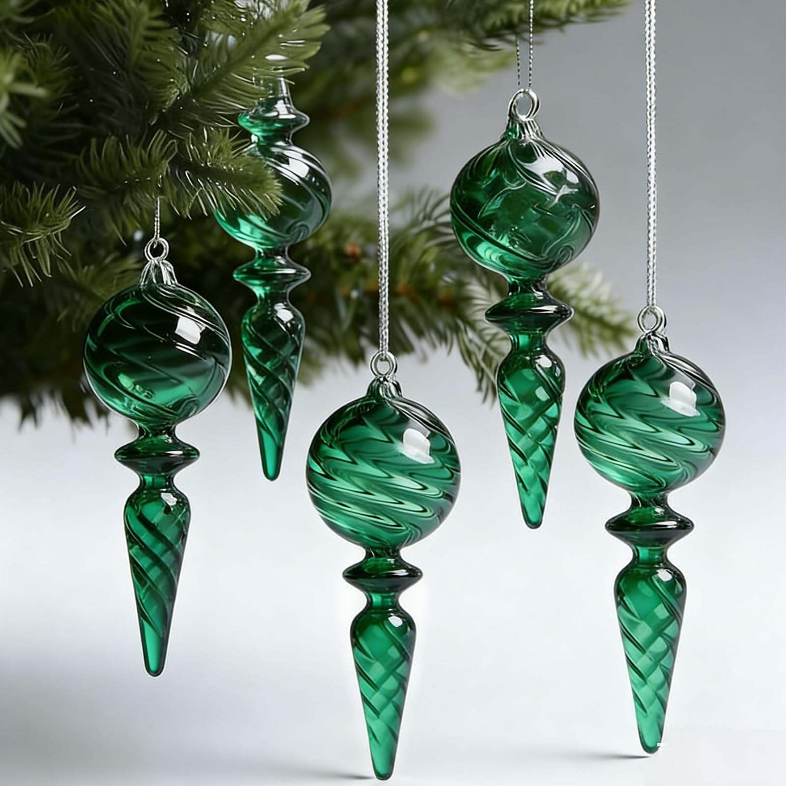 6 adornos colgantes de cristal soplado a mano de 6 pulgadas para árbol de Navidad, elegantes decoraciones navideñas de vidrio transparente para árbol, chimenea, fiesta, decoración de temporada hecha a